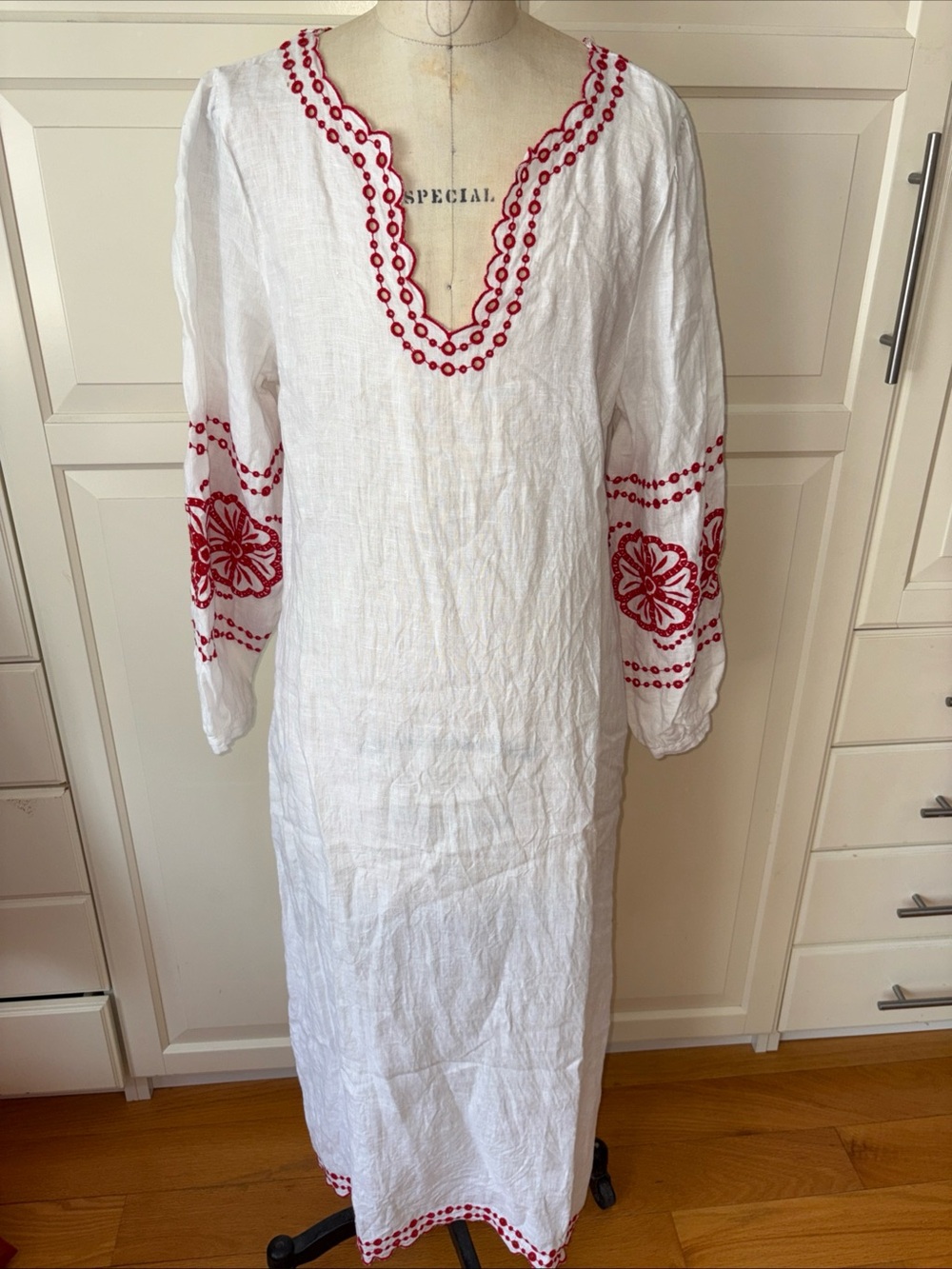 J crew bungalow white red linen dress medium